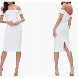 Off-Shoulder White Midi Dress